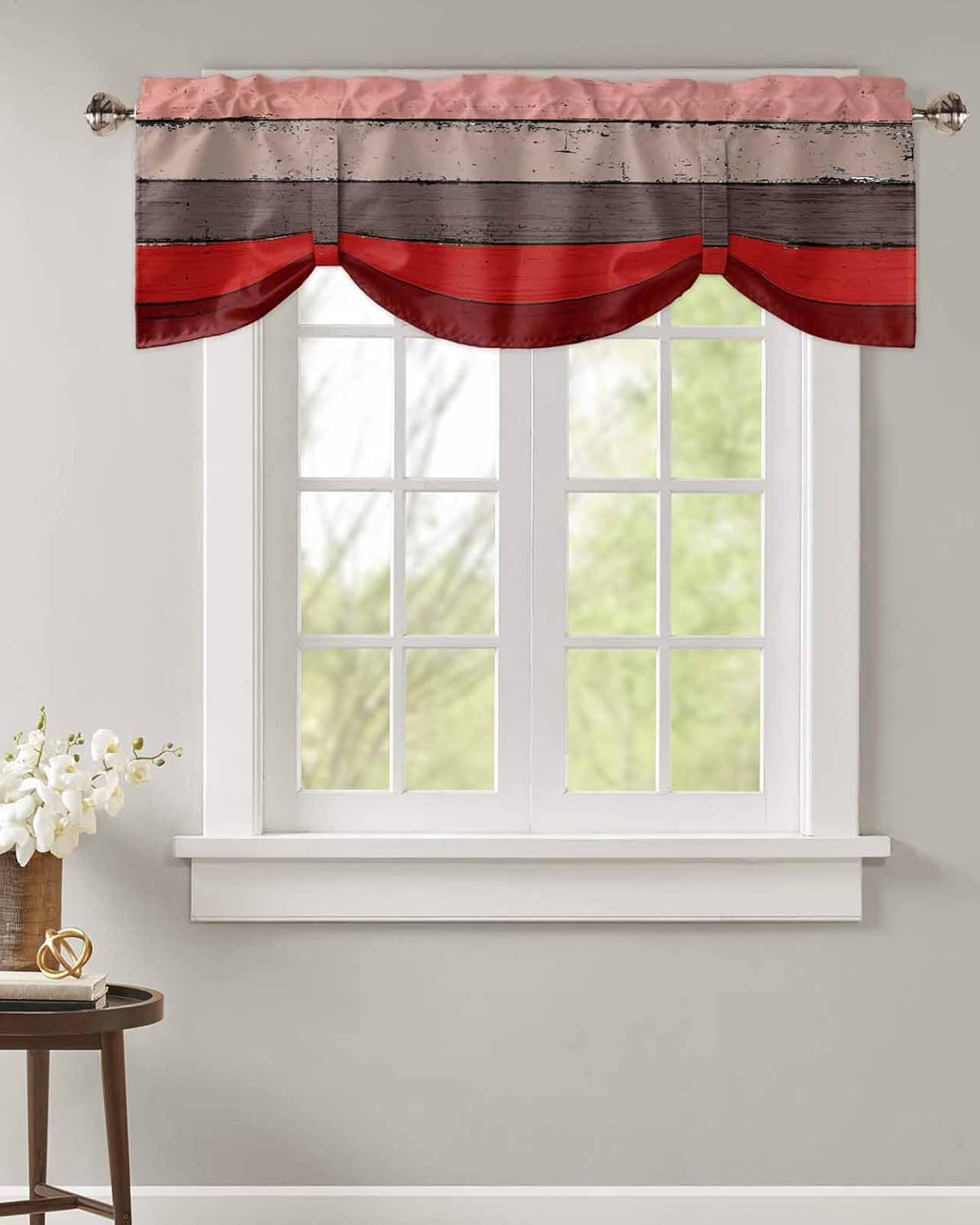 Red Wood Grain Window Valance