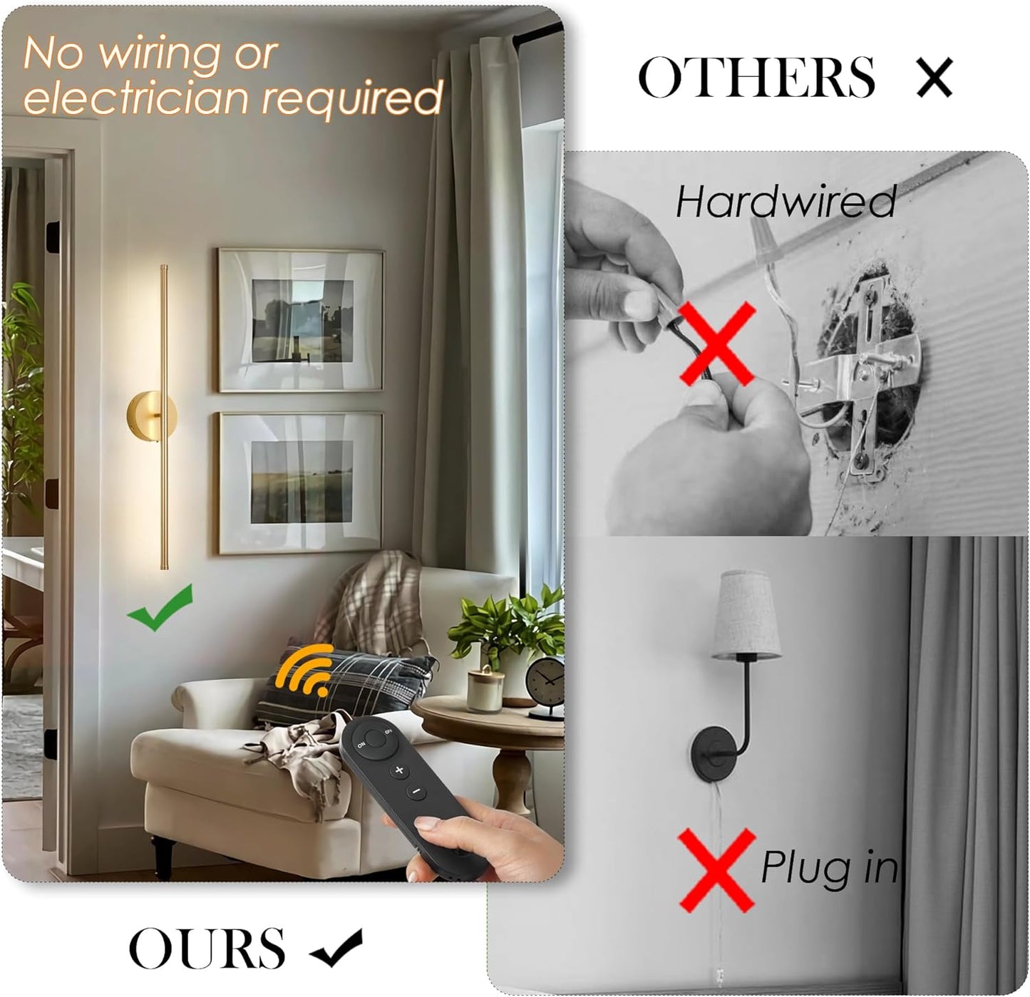 Battery Operated Gold Wall Sconces