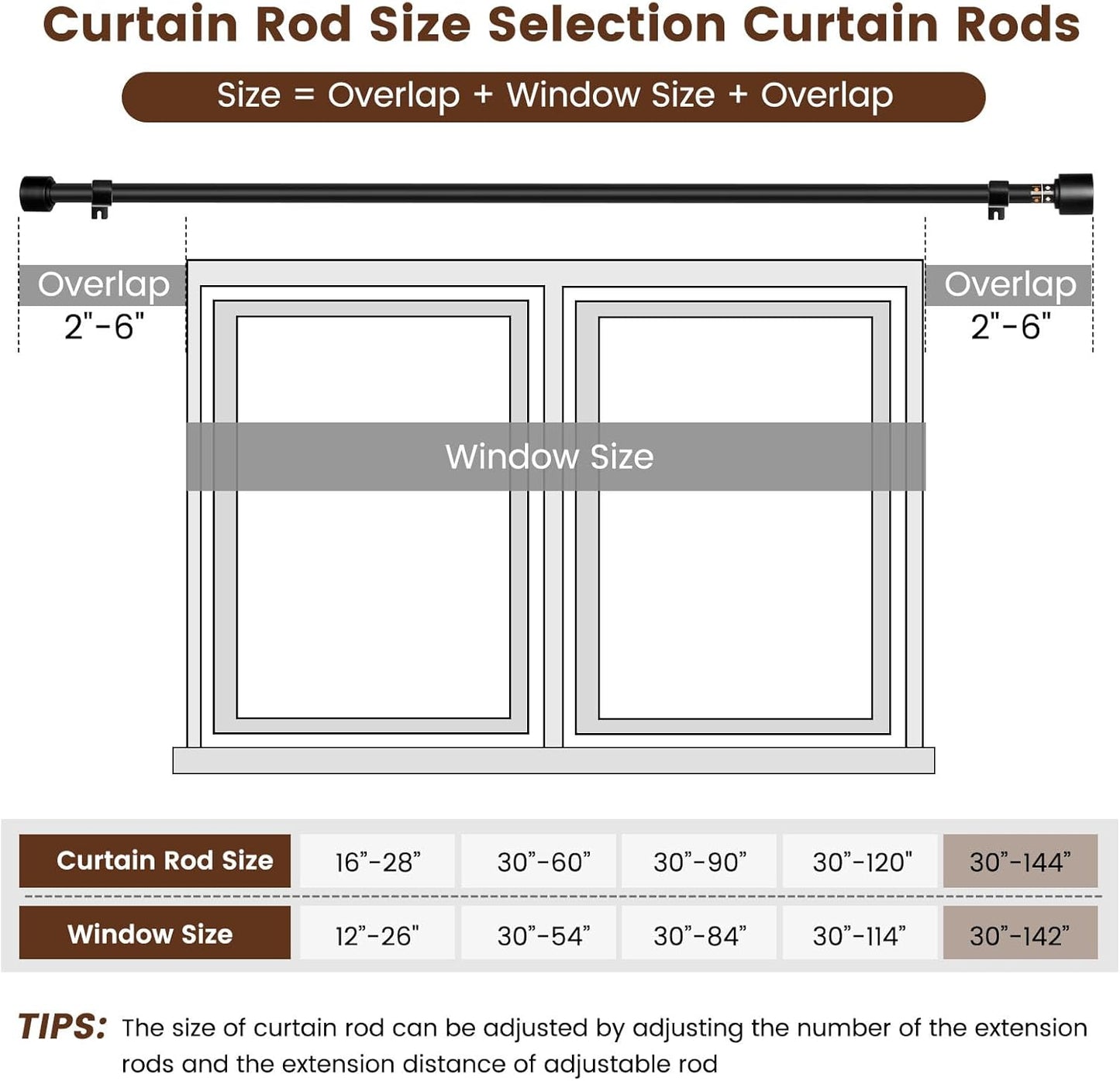 1" Matte Black Adjustable Curtain Rod (Up to 144")