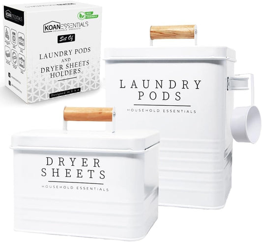 Metal Laundry Pods Container with Dryer Decor