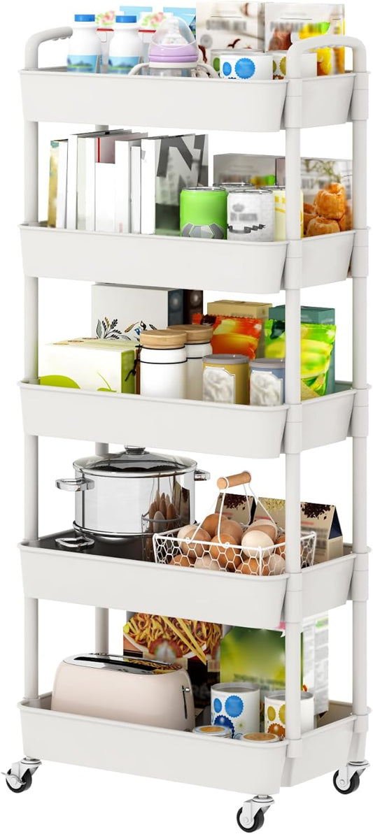 5-Tier Plastic Rolling Utility Cart
