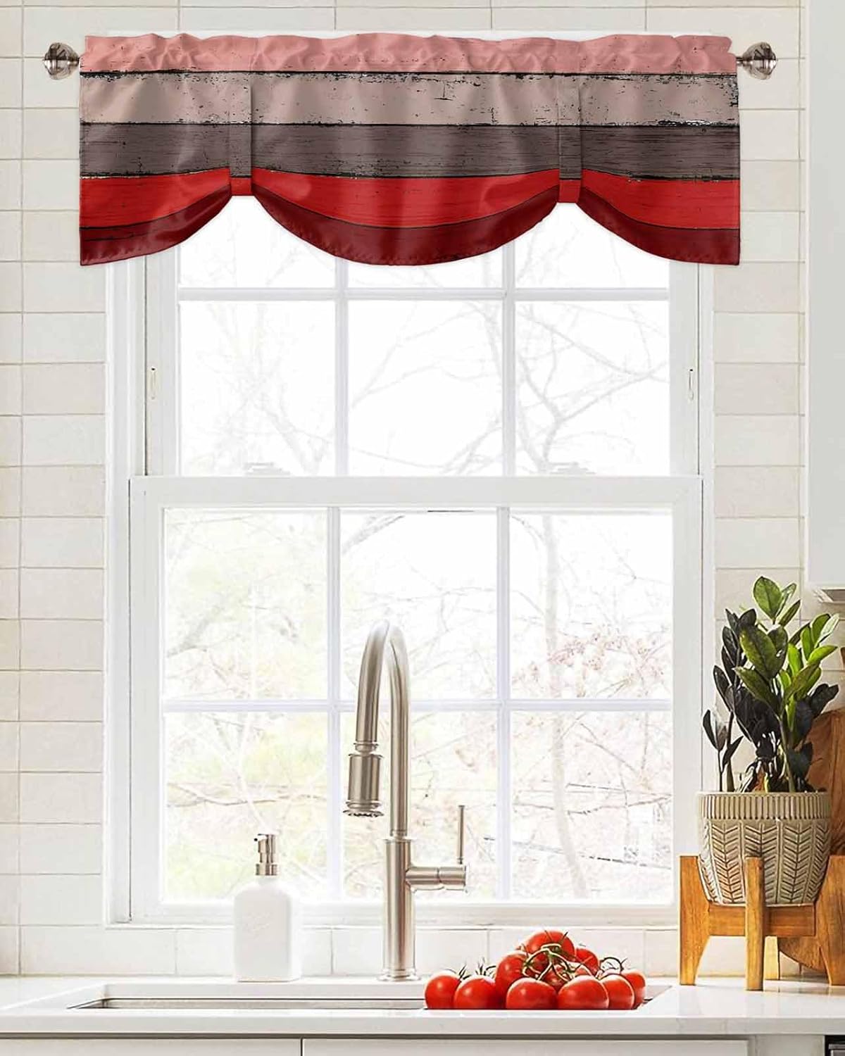 Red Wood Grain Window Valance