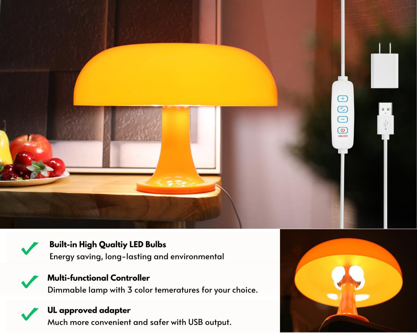 Orange Retro Mushroom Lamp