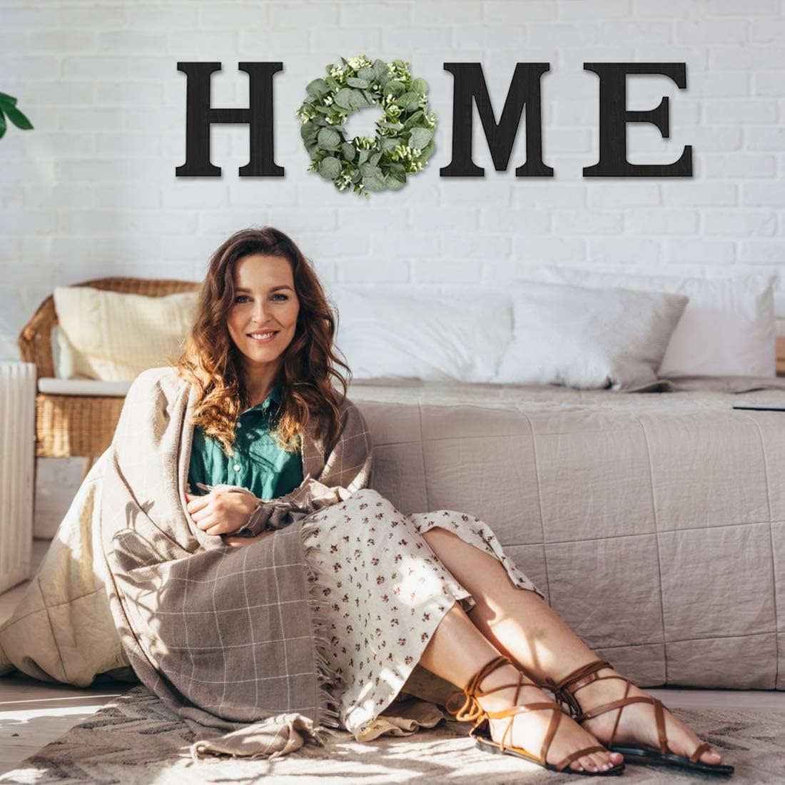 Wood Home Sign with Wreath