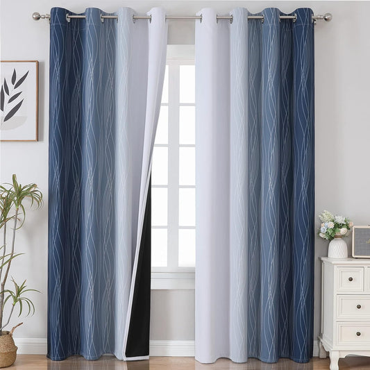 Navy & Grey Ombre Blackout Curtains (Set of 2)