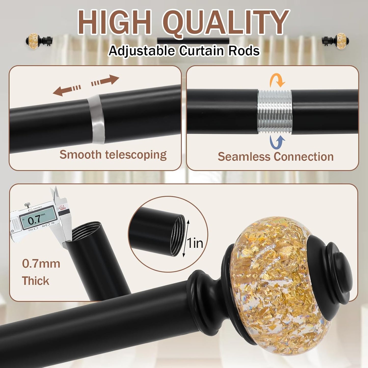 Black-Gold Curtain Rod Set