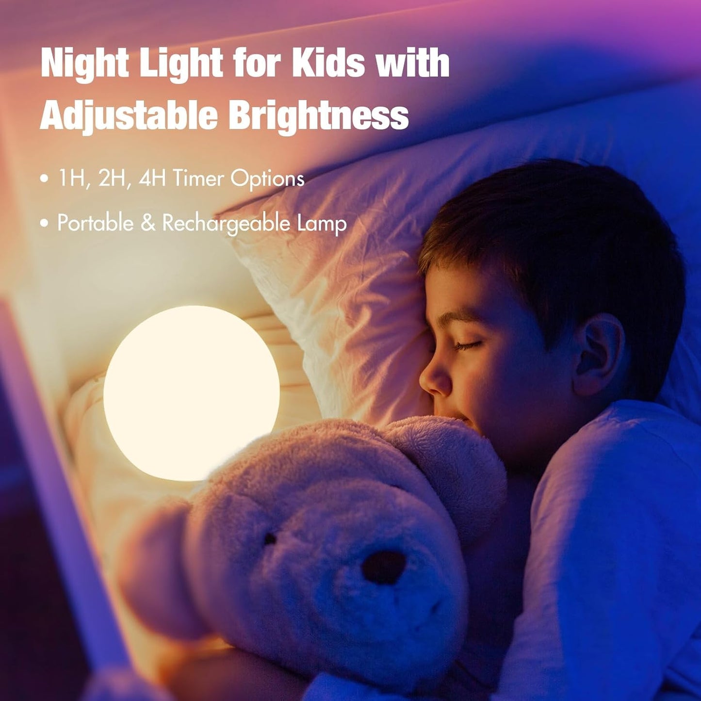 Kids Dimmable Night Light, 16 RGB Color-Changing Globe