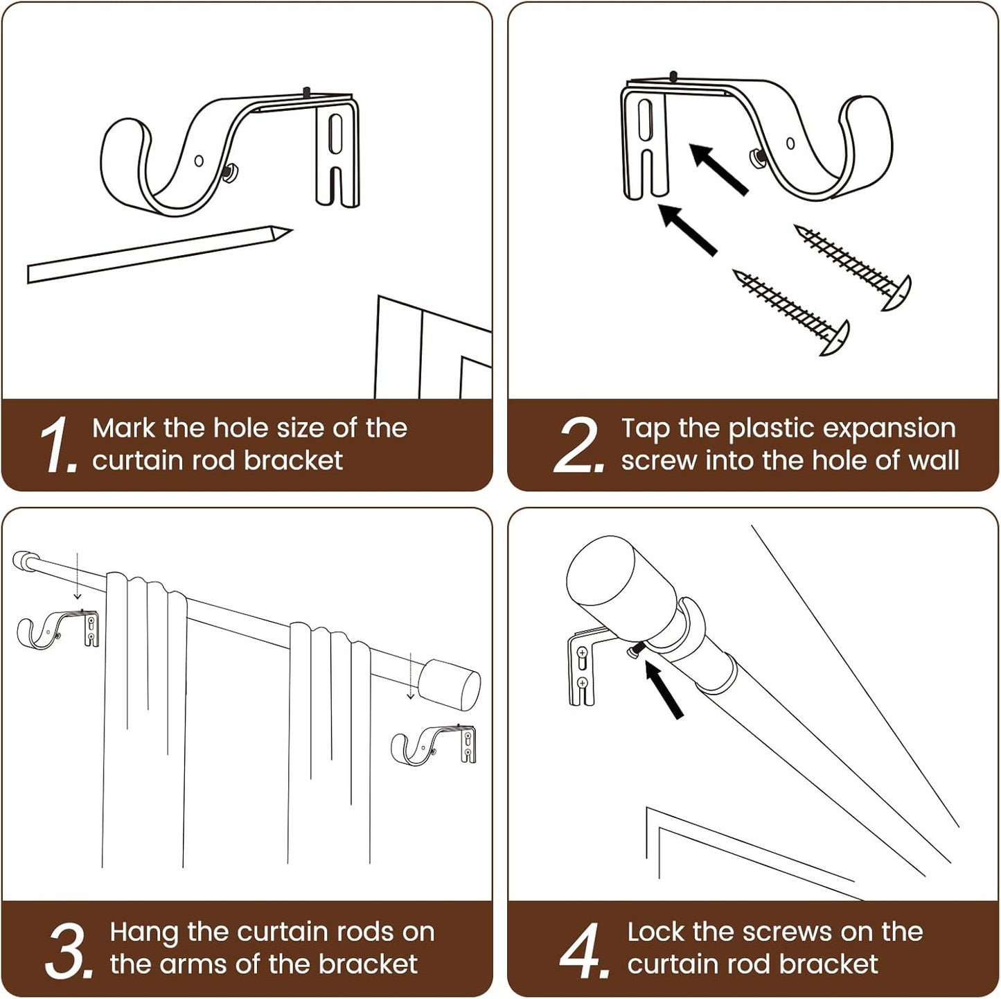 1" Matte Black Adjustable Curtain Rod (Up to 144")