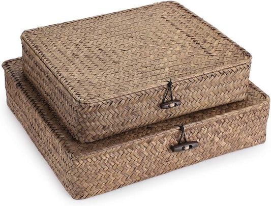 Flat Woven Wicker Storage Bins
