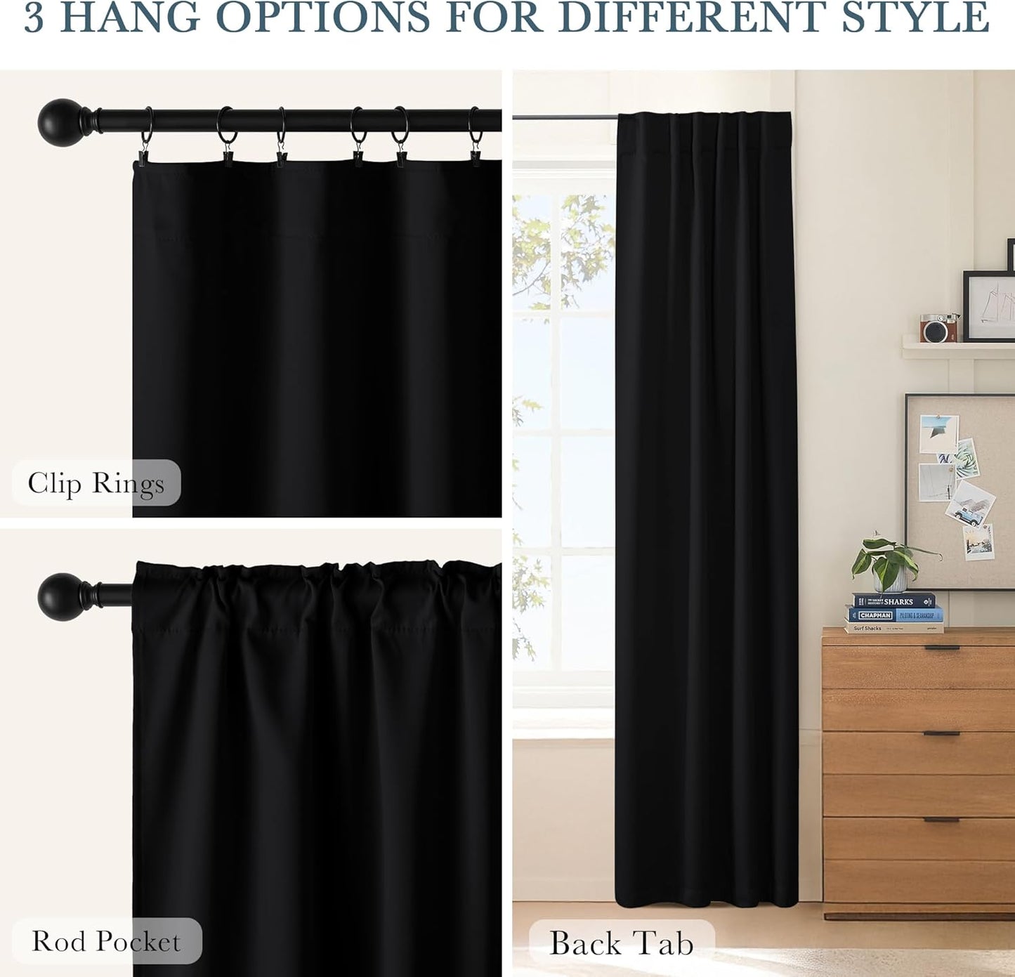 Pony Dance Black Short Blackout Curtains (Set of 2)