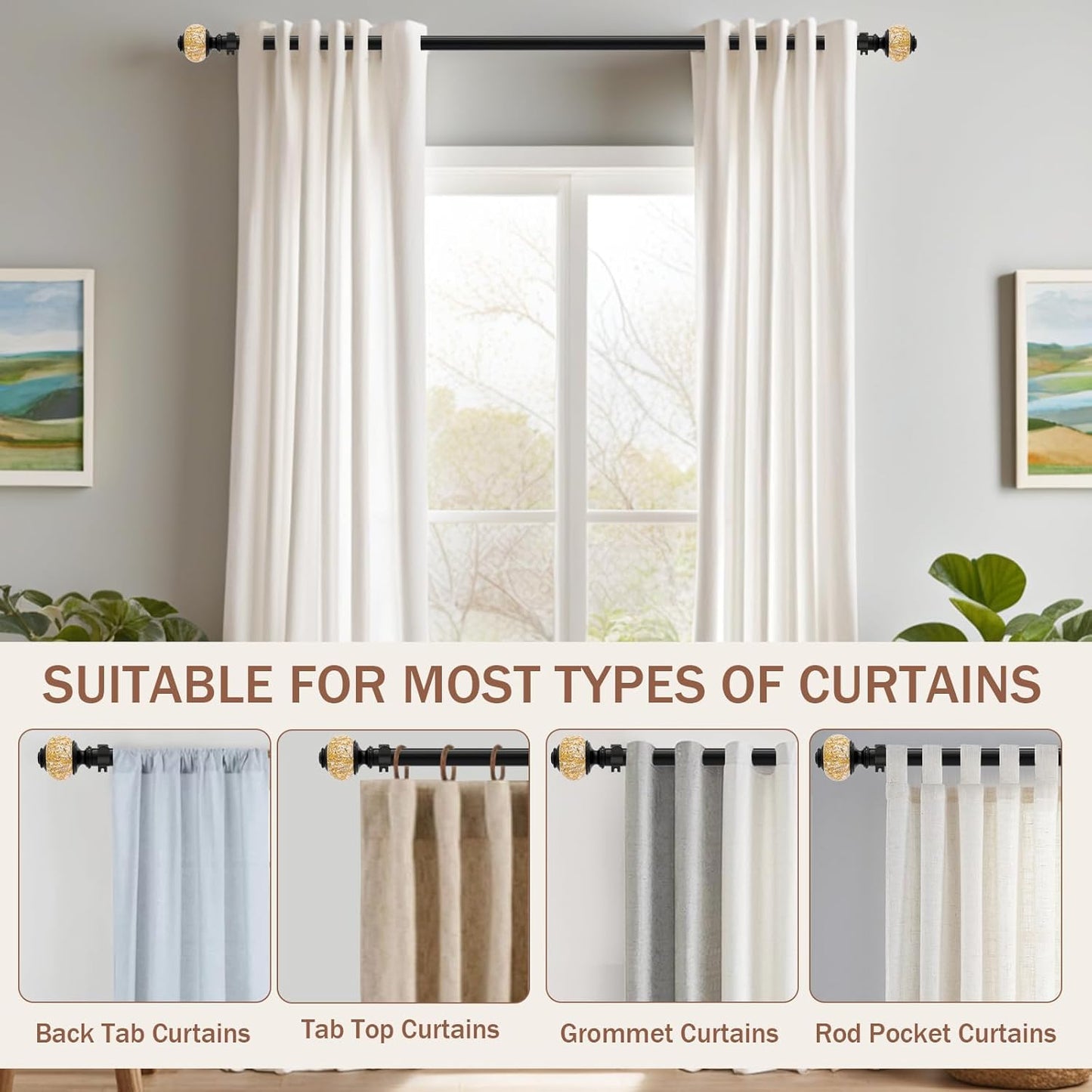 Black-Gold Curtain Rod Set