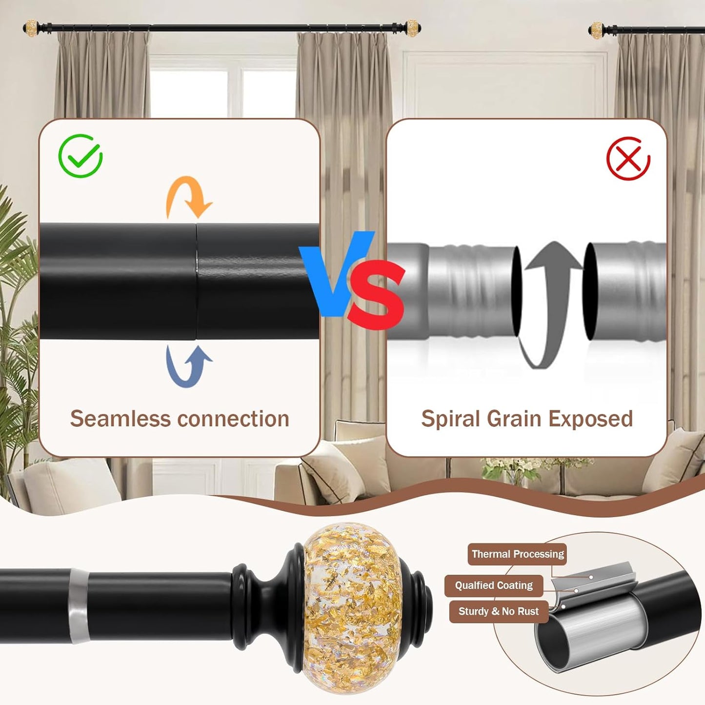 Black-Gold Curtain Rod Set