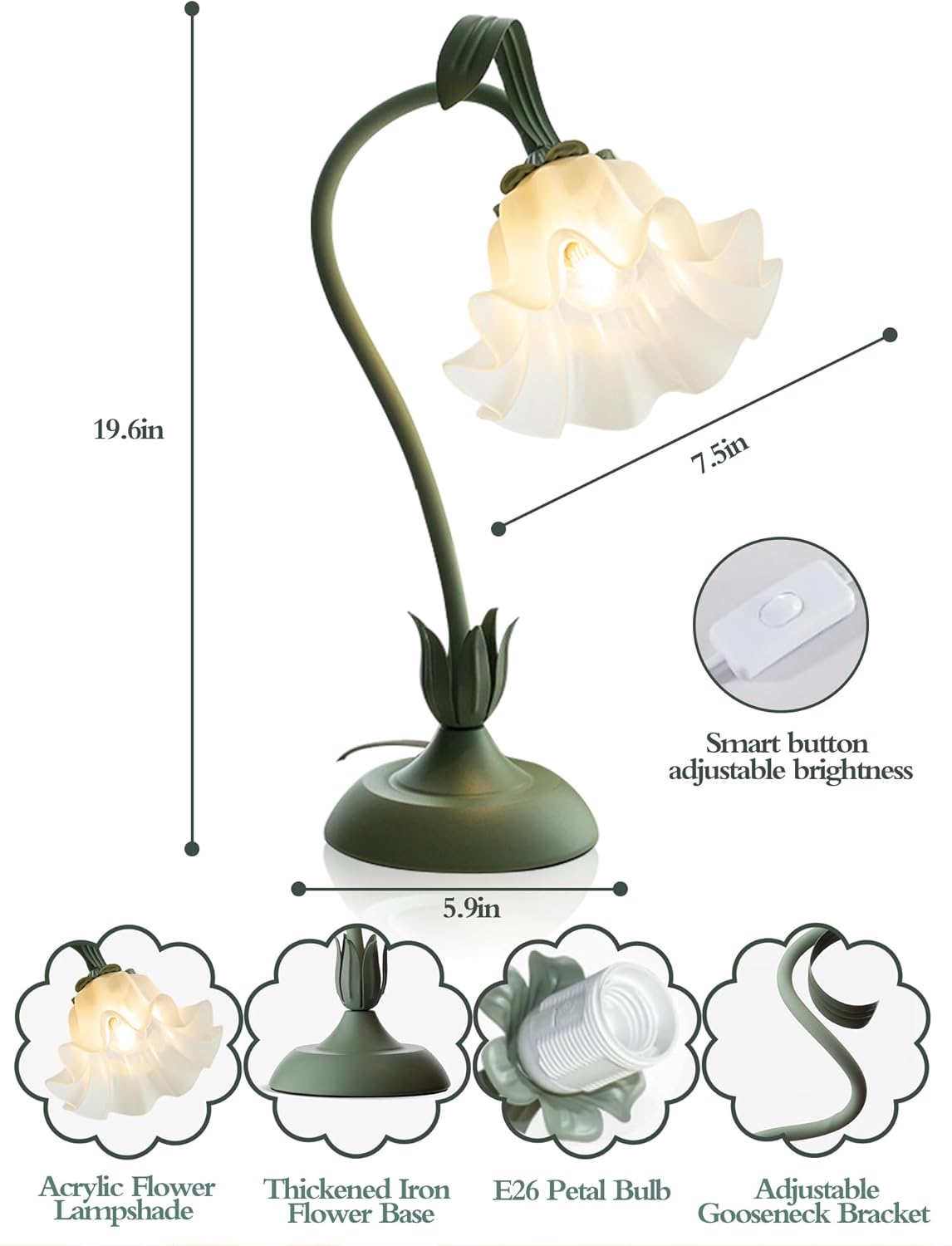 Vintage Green Flower Lamp