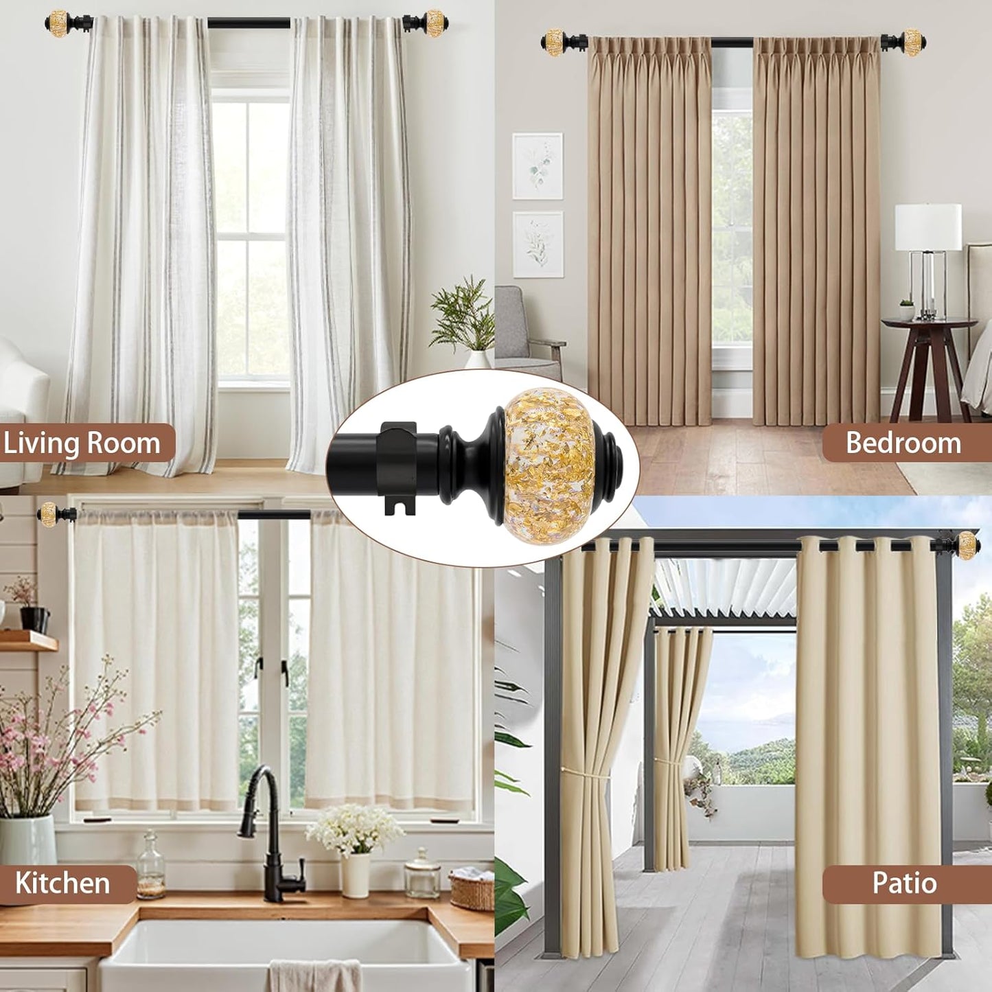 Black-Gold Curtain Rod Set