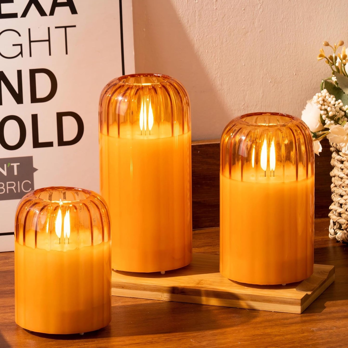 Gold Glass LED Candle Set