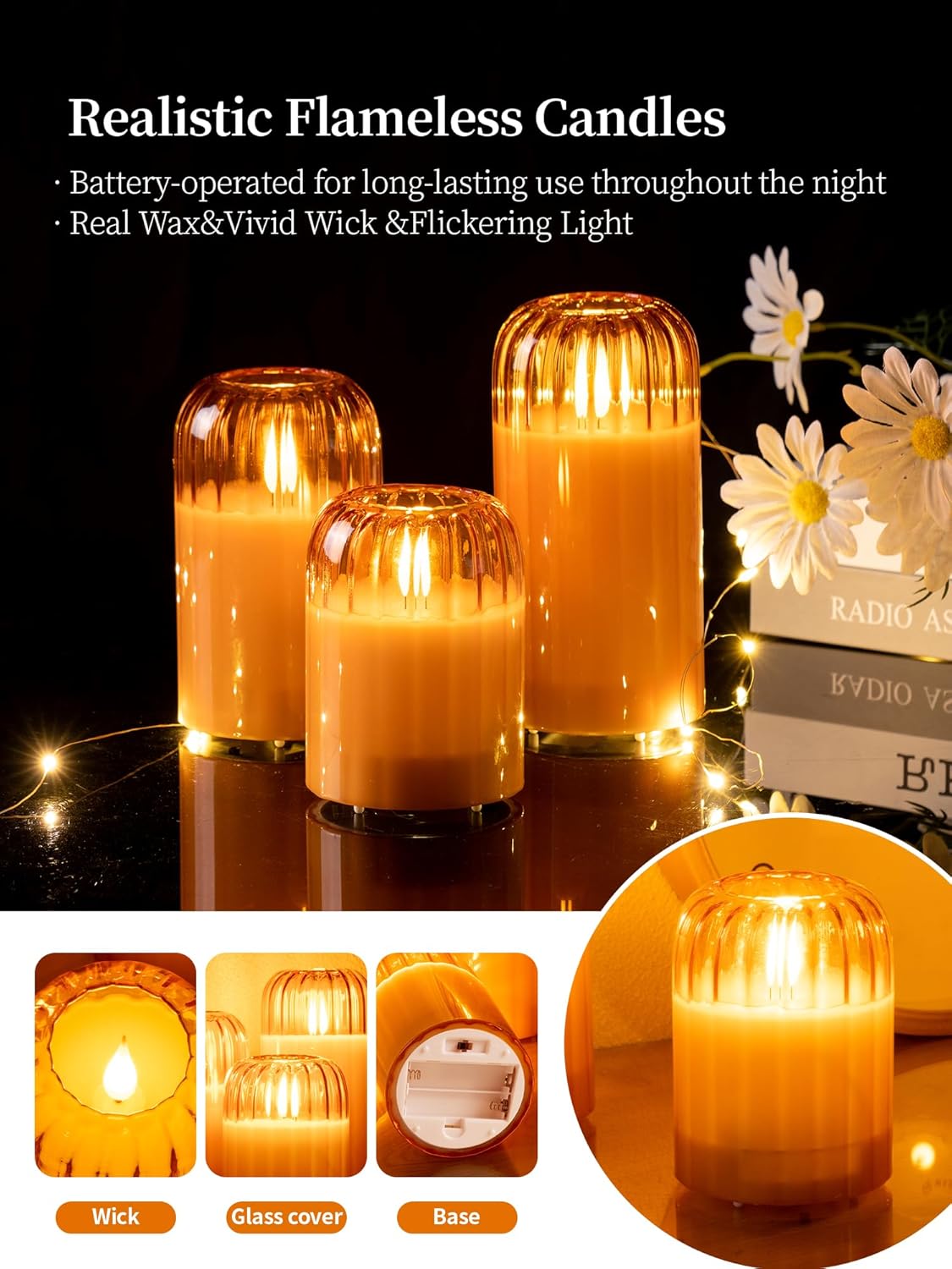Gold Glass LED Candle Set