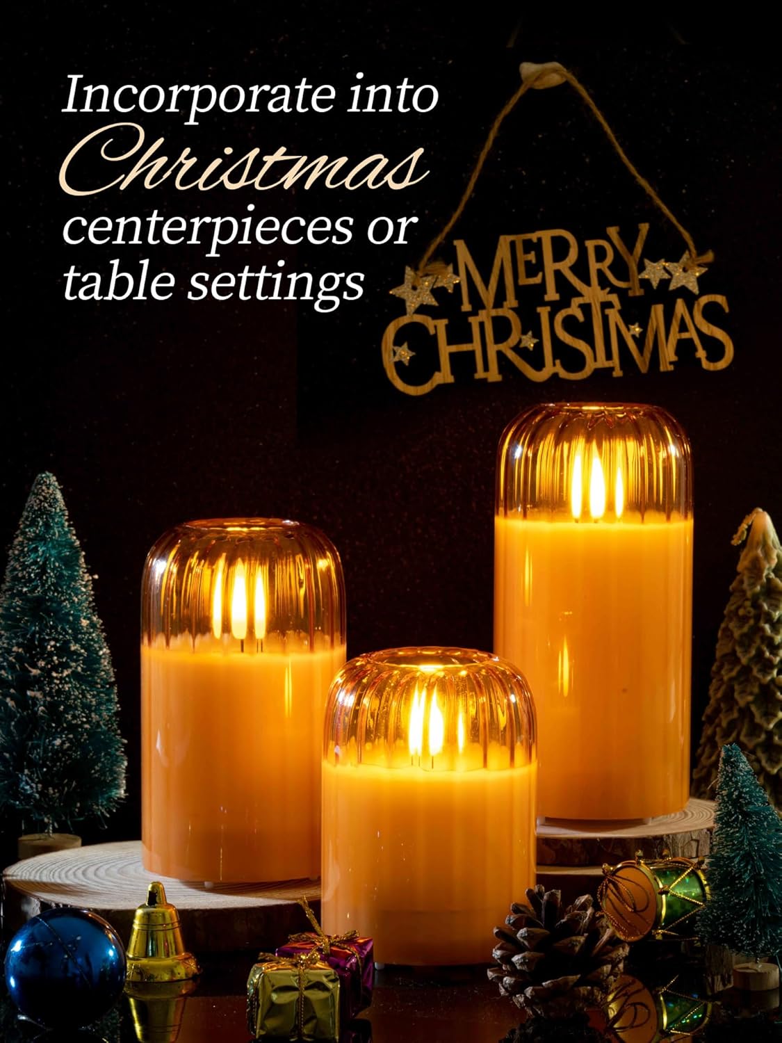 Gold Glass LED Candle Set