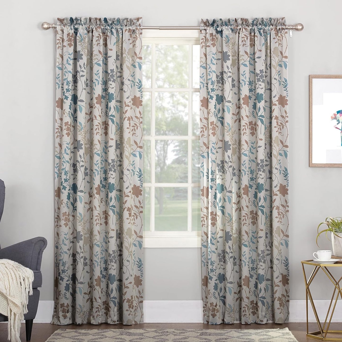 Sun Zero Kara Floral Rod Pocket Curtain - Stone