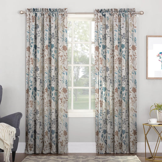 Sun Zero Kara Floral Rod Pocket Curtain - Stone