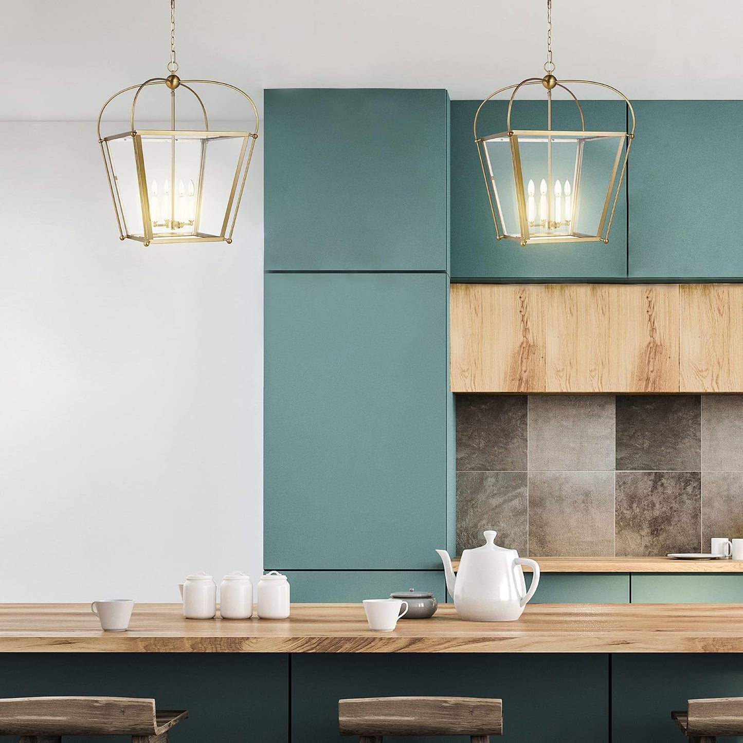 Modern 4-Light Brass Pendant